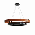Modern Circular Chandelier with Brown and Black Ring Shaped Structure Suspended by Thin Cables 3d model
