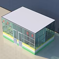 Roast Meat Shop Glass Building With Red Signs And Green Yellow Tiles