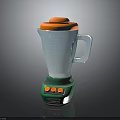 Electric Blender With Orange Lid Silver Jar Measurement Markings Green Base And Orange Buttons