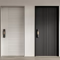 Modern Security Doors in White and Black with Vertical Stripes and Metal Handles