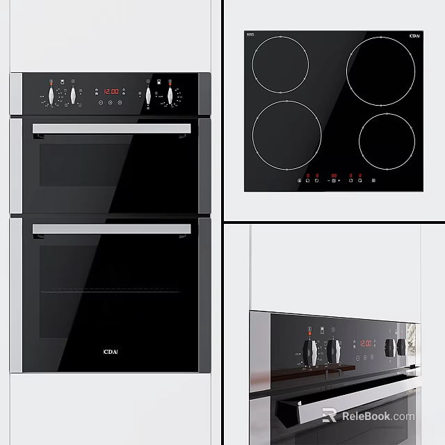 Modern Kitchen Appliances With Double Oven Electric Cooktop And Control Knobs 3d model 