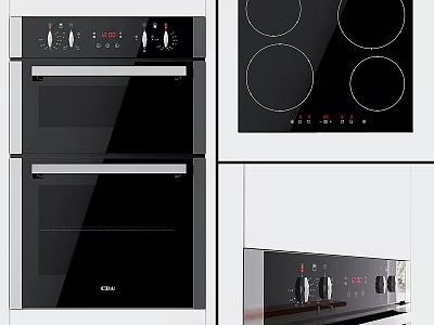 Modern Kitchen Appliances With Double Oven Electric Cooktop And Control Knobs 3d model