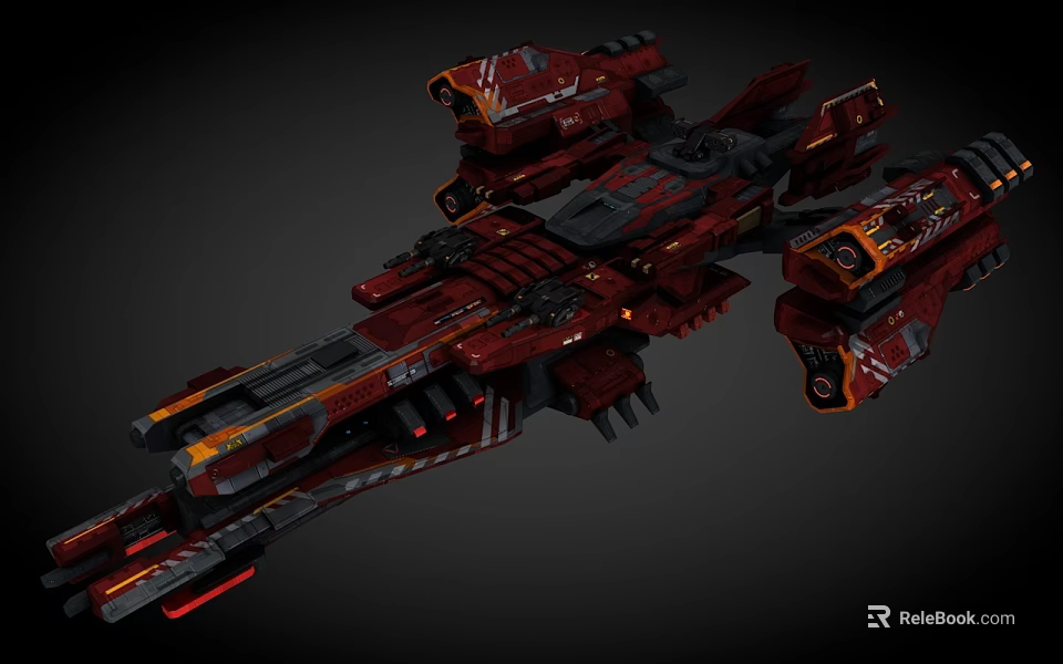 Red And Black Sci Fi Spaceship With Detailed Mechanical Structure Design 3d model