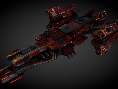 Red And Black Sci Fi Spaceship With Detailed Mechanical Structure Design 3d model
