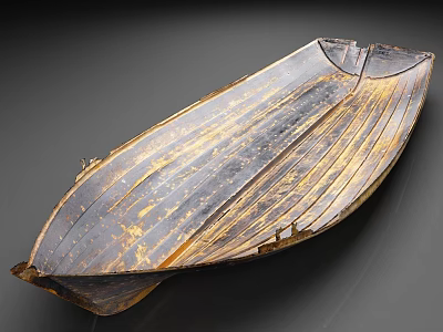 Ancient Wooden Boat Artifact With Intricate Grain And Gold Accents Displayed On Dark Background 3d model