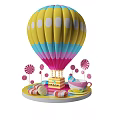 Colorful Hot Air Balloon Inflatable With Lollipops Cake And Teacup Decorations