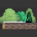 Cartoon Scene With Green Trees White Fence Circular Area And Grass