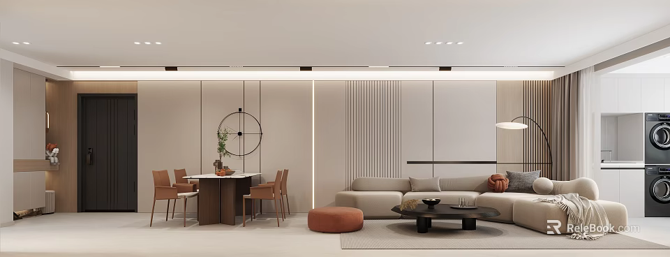 Modern Living Dining Room Interior Design With Sofa Dining Table And Coffee Table 3d model