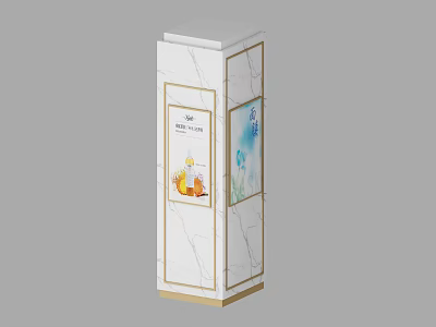 Marble Column With Gold Frame And Decorative Panels Featuring Royal Tea Design 3d model