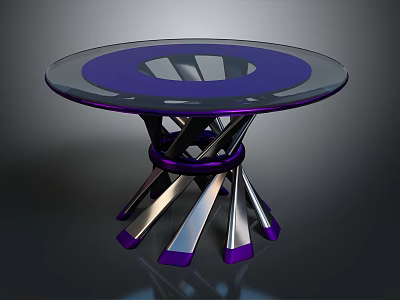 Modern Glass Top Table With Purple And Silver Geometric Base Design 3d model