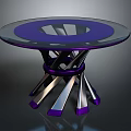 Modern Glass Top Table With Purple And Silver Geometric Base Design 3d model