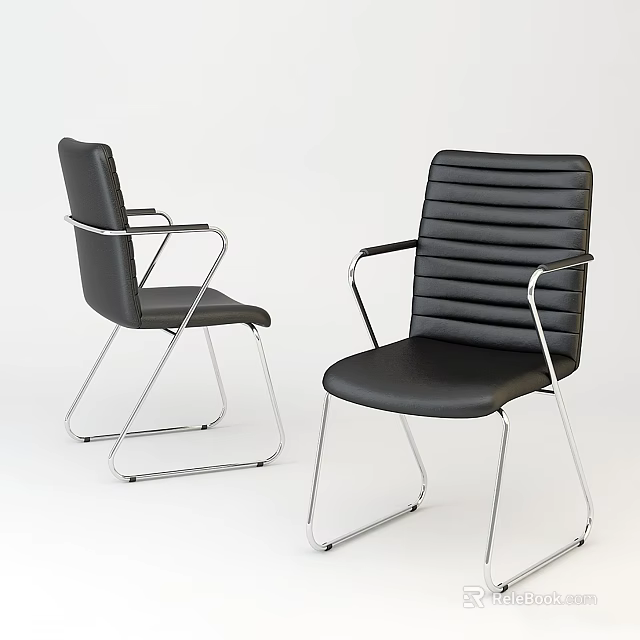 Two Black Leather Office Chairs With Sleek Metal Frame And Modern Design 3d model 