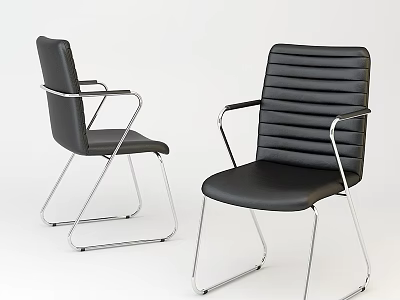 Two Black Leather Office Chairs With Sleek Metal Frame And Modern Design 3d model