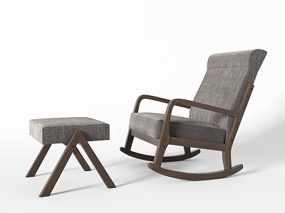 Modern Rocking Chair with Matching Ottoman Wooden Frame Gray Fabric Upholstery for Relaxation 3d model