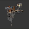 Futuristic Floating Industrial Platform With Metal Towers Domed Structures And Supports