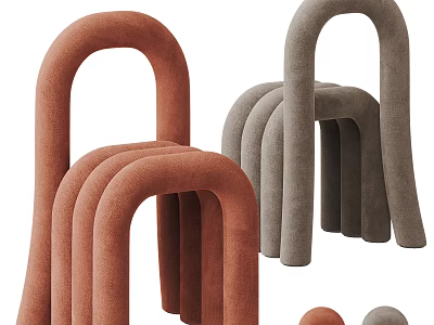 Modern Leisure Chairs With Curved Design Brown And Gray Velvet Upholstery 3d model