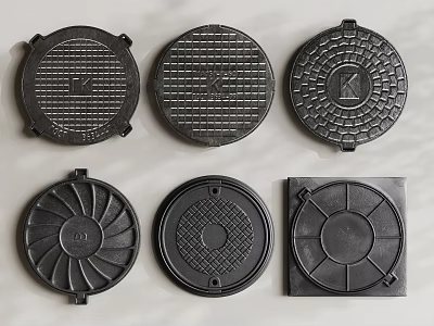 Hardware Tools Manhole Covers Various Different Shapes And Metal Surface Patterns 3d model