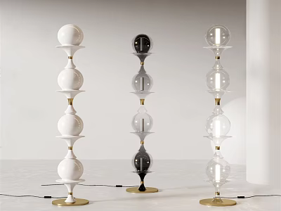 Modern Layered Spherical Floor Lamps in White Black and Glass with Golden Base 3d model
