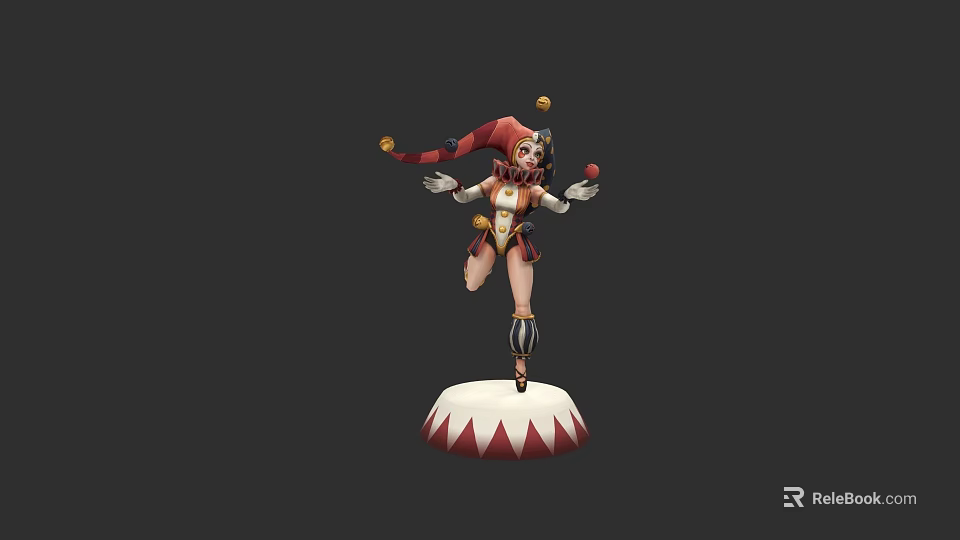 Jester Themed Game And Movie Character With Colorful Costume Holding Balls On Circular Base 3d model 
