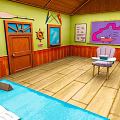 Cartoon Nautical Room Scene With Green Walls Wooden Floor Purple Chair And Wall Map
