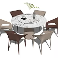 Modern Dining Table Set With Round Marble Tabletop And Brown Beige Chairs 3d model