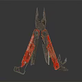Red Multi Tool Weapon Featuring Pliers Blades and Red Metal Construction Design
