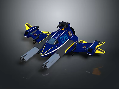 Futuristic Blue And Yellow Sci Fi Aircraft Model With Number 236 And Weapon Appendages 3d model