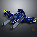 Futuristic Blue And Yellow Sci Fi Aircraft Model With Number 236 And Weapon Appendages
