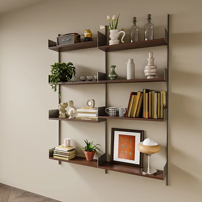 Decorative Ornament Set on Shelf With Green Plant Vase Books Photo Frame and Table Lamp 3d model