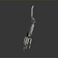 Game Movie Character Adorned With Silver Mechanical Claw Earrings And Metallic Texture Details