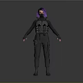 Purple Haired Tactical Character In Black Gear With Mythical Creature