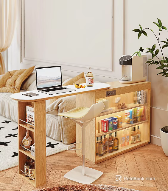 Functional Sideboard With Laptop Drinks Snacks And Coffee Maker In Living Space 3d model