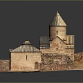 Ancient Church Architecture With Spire Dome Brick Structure Tile Roof And Ruined Sections