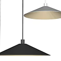 Two Black And White Conical Pendant Lights Hanging Against Gray Wall 3d model