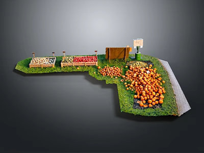 Architectural Model of Market Stall with Fresh Fruits Green Grass and Orange Displays 3d model