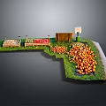 Architectural Model of Market Stall with Fresh Fruits Green Grass and Orange Displays