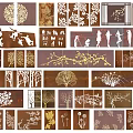 Decorative Feature Wall Designs With Laser Cut Tree Flower Patterns And Human Silhouettes 3d model