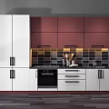 Modern Kitchen Interior With Dark Green Cabinets Black Countertops And Backsplash Tiles