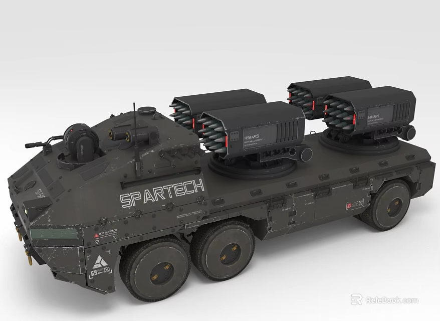 Military Weapon System Mounted on SPARTTECH Armored Wheeled Vehicle with Launchers 3d model 
