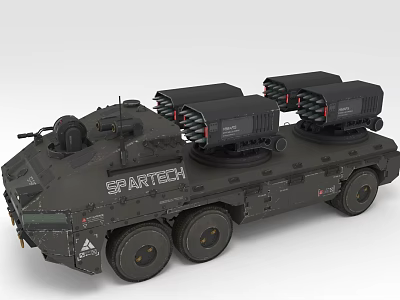 Military Weapon System Mounted on SPARTTECH Armored Wheeled Vehicle with Launchers 3d model