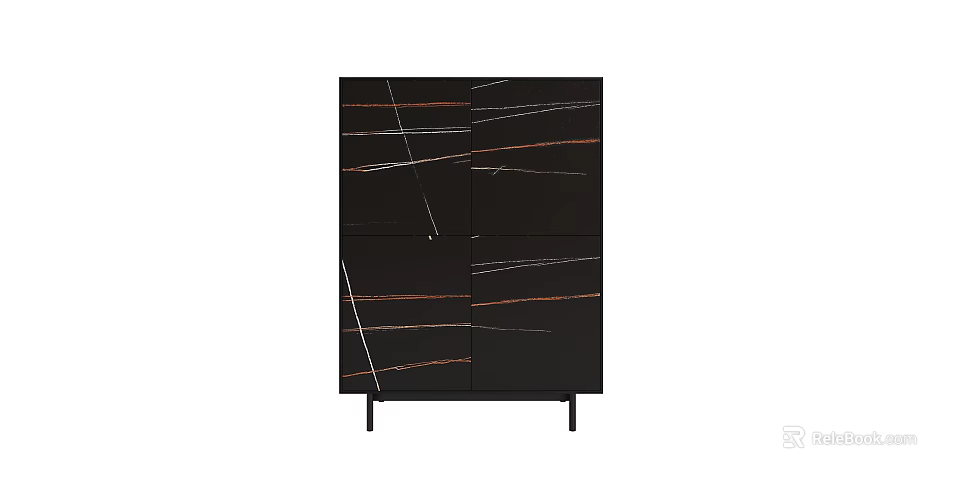 Modern Entryway Cabinet Sideboard With Black Finish And Striped Wood Design 3d model 
