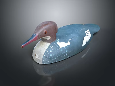 Handcrafted Wooden Duck Figurine With Blue White Spotted Body And Red Beak 3d model