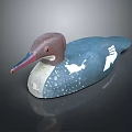 Handcrafted Wooden Duck Figurine With Blue White Spotted Body And Red Beak