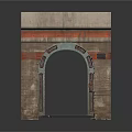 Historic Brick Archway Structure With Stone Top Red Decorative Band And Metal Grid Floor