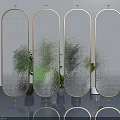 Glass Swing Doors With Metal Frames And Green Plants For Interior Decoration