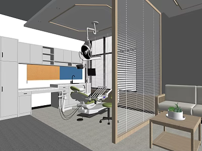 Modern Dental Clinic Interior With Treatment Chair Cabinets Sofa And Plant Table 3d model
