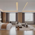 Modern Hotel Guest Room Interior With Double Bed Flat Screen TV Desk And Chair