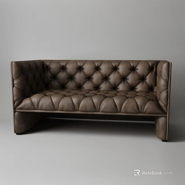 Brown Leather Sectional Sofa With Diamond Tufted Design And Modern Style 3d model