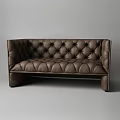 Brown Leather Sectional Sofa With Diamond Tufted Design And Modern Style 3d model