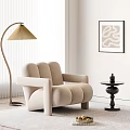 Single Sofa With Beige Curved Design Modern Living Room Floor Lamp Side Table Abstract Painting